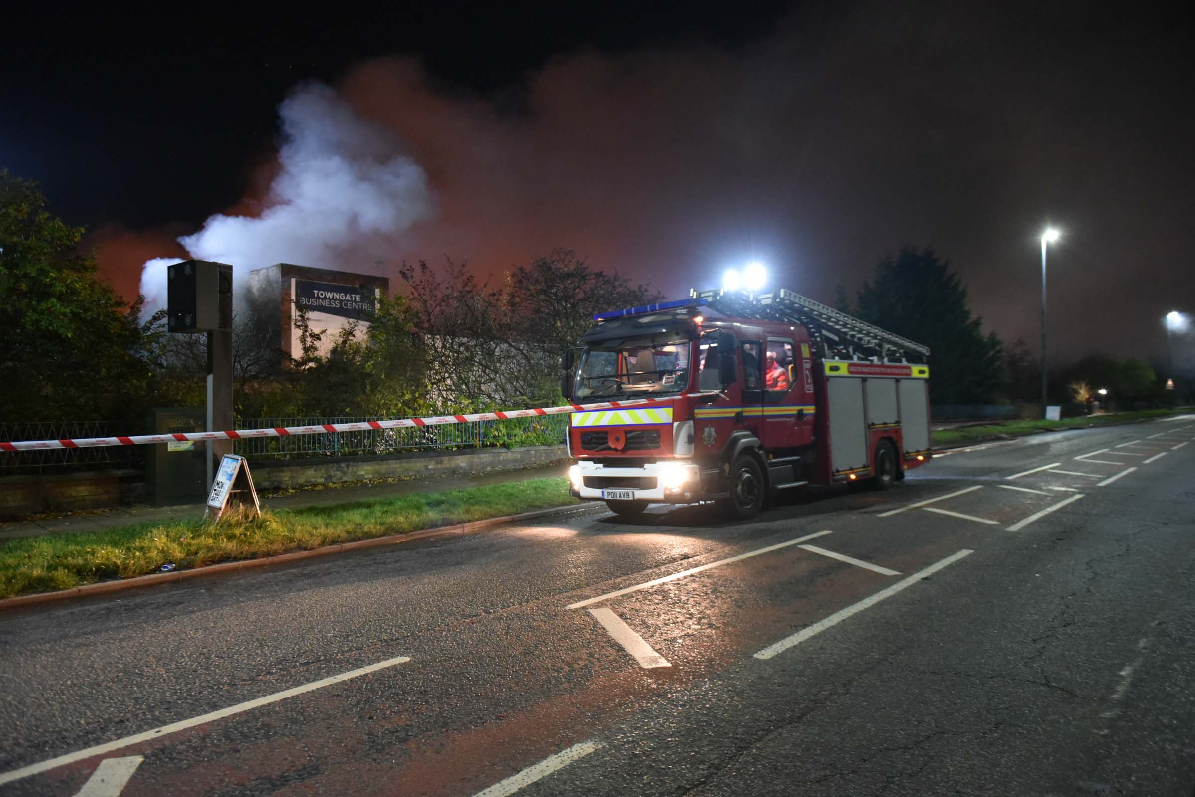 © Ben Earlam - 07548987974 . 13/11/2018. Manchester, UK. Firefighters tacle a 100m x 100m blaze in Little Hulton Manchester. Just after midnight firefighters were called to the incident at PJH holdings Photo credit : Ben Earlam